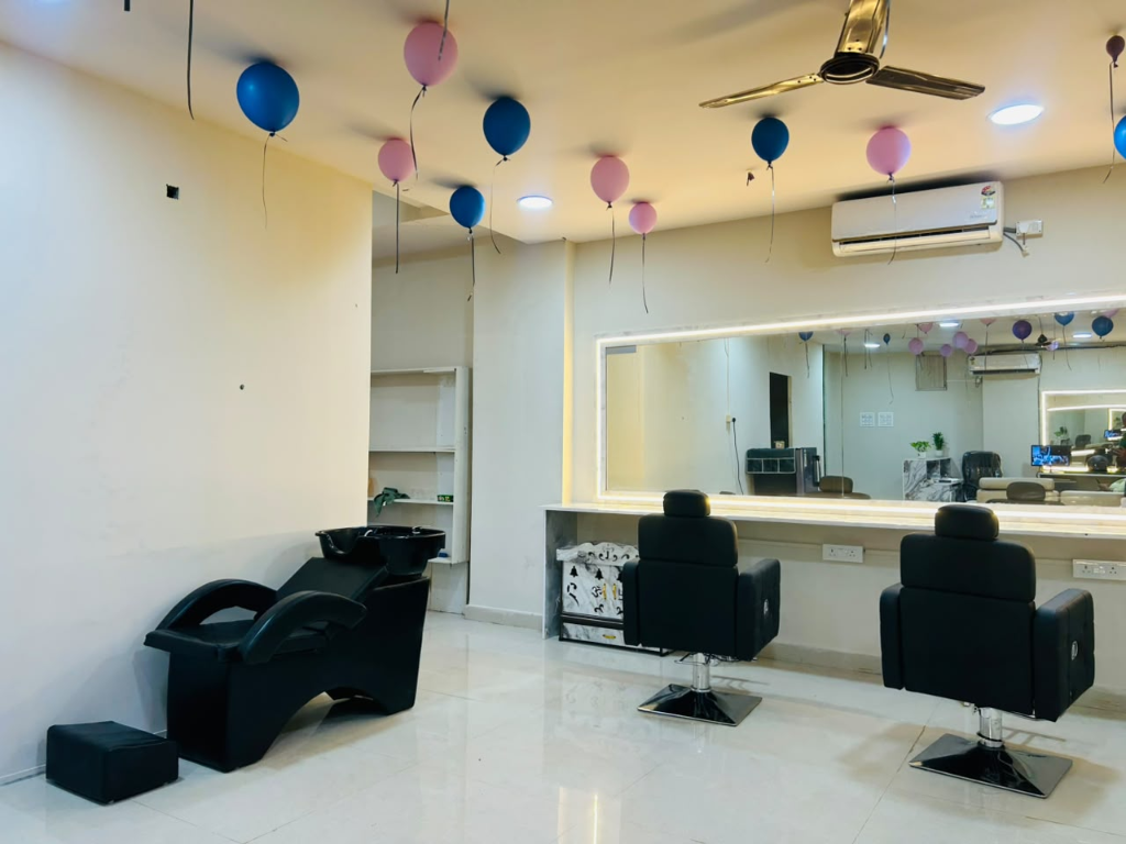 Salon styling chairs and washing stations